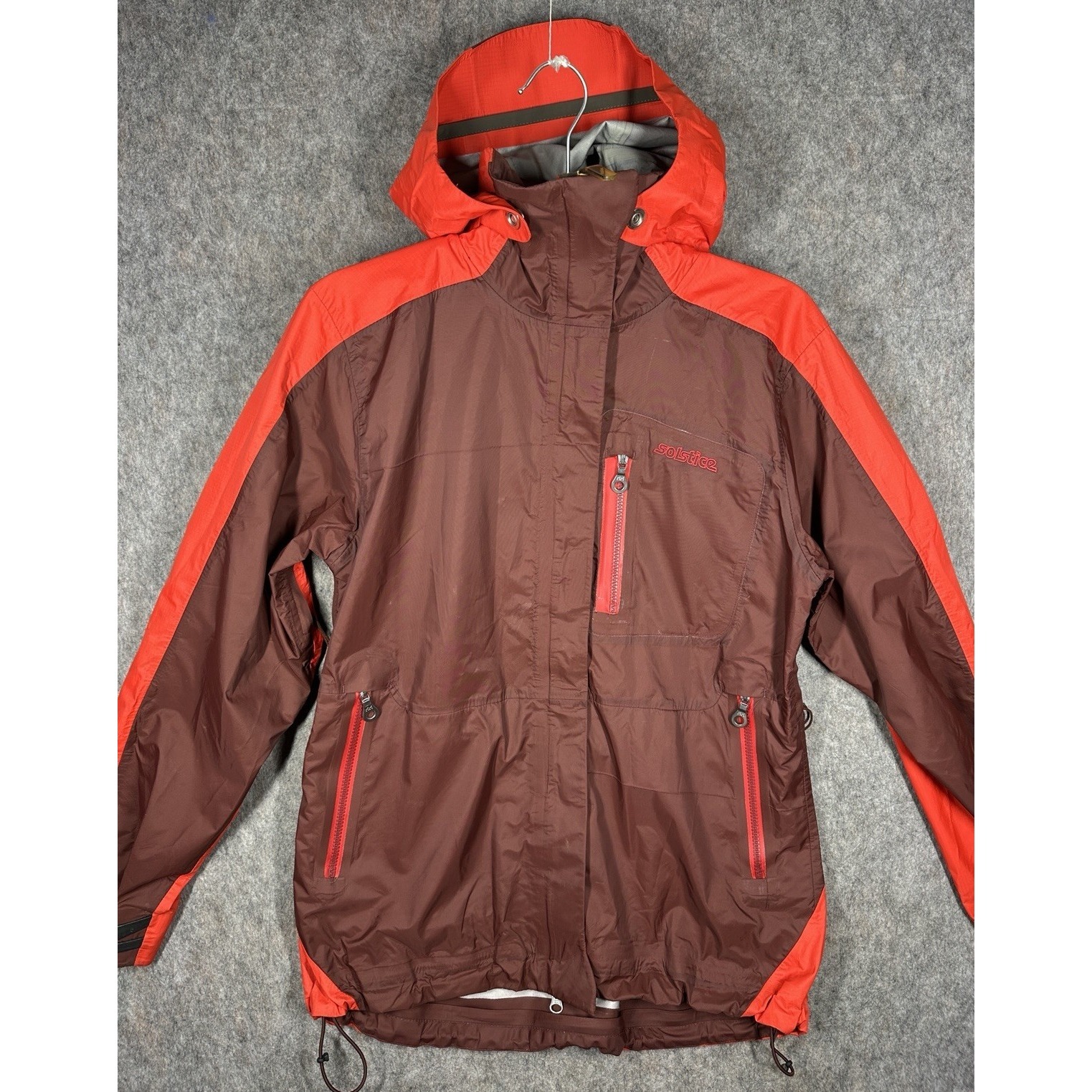 Solstice Womens Waterproof Hooded Jacket Lg Microshed 10k Red Brown Outdoor — image 5 of 8